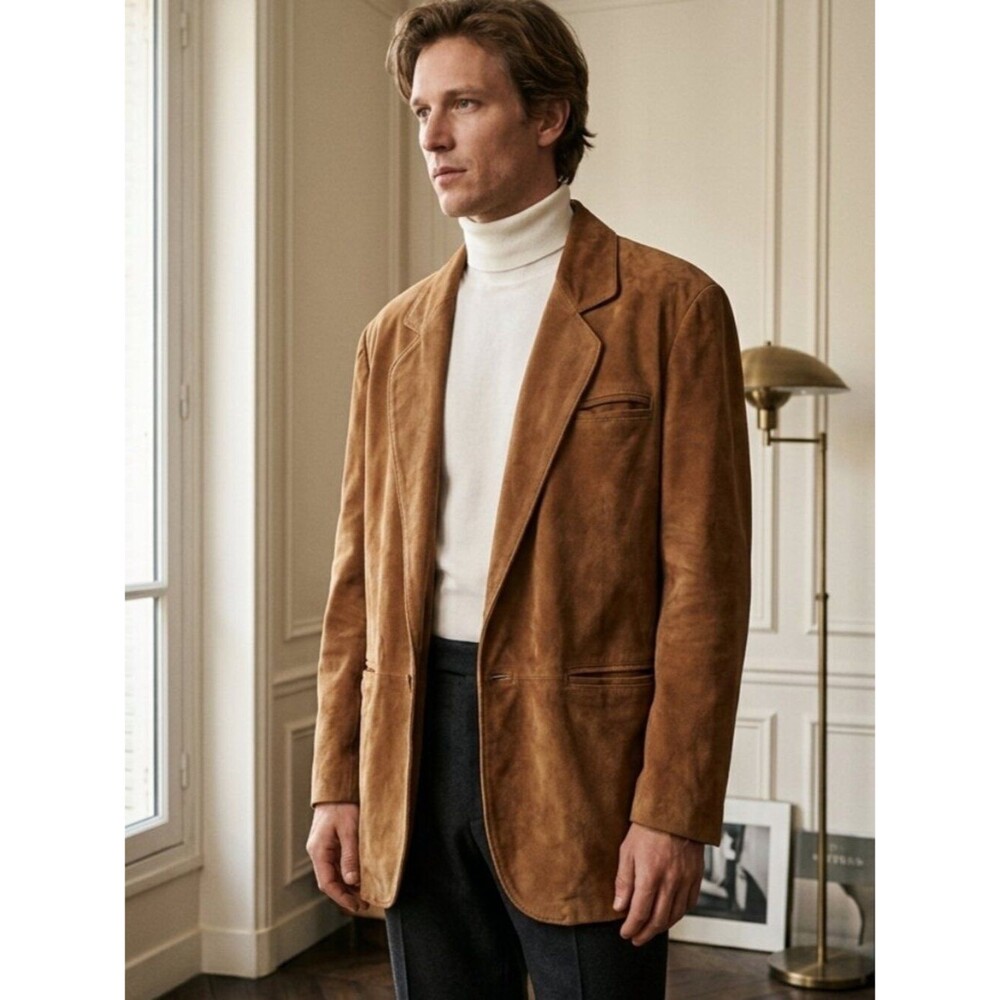 RTW Vintage Tan Suede Single-Button Blazer Jacket Tan Large